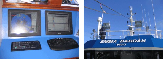 Fotografía del puente de mando y de equipos de comunicaciones del Buque Oceanográfico Emma Bardán