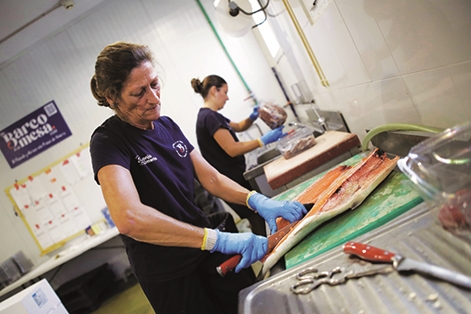 Trabajadora de una instalación de procesado de pescado en la provincia de Almería